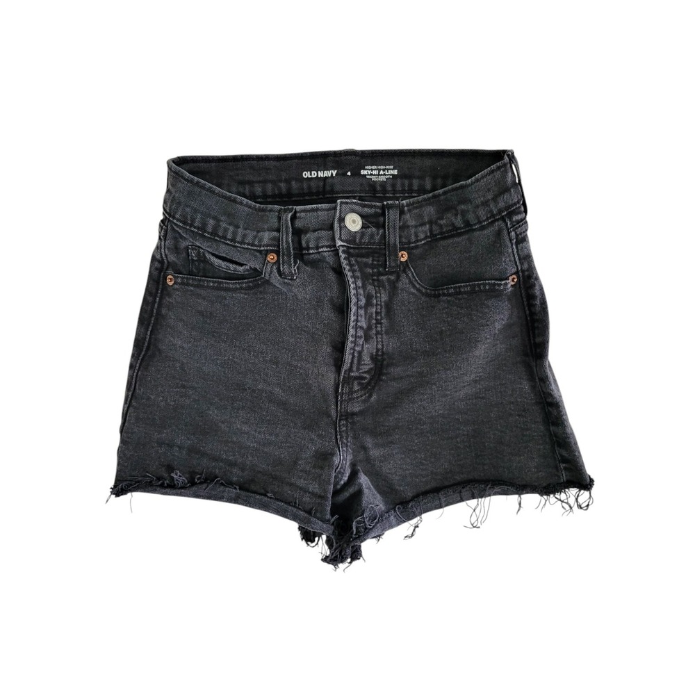 Old Navy Higher Hi-Rise Sky-Hi A-Line Button Fly Black Denim Jean Shorts Size 4
